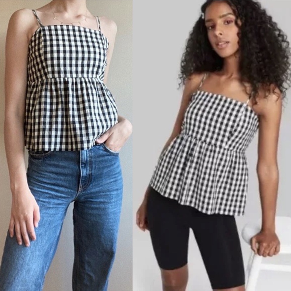Wild Fable Gingham Picnic Check Peplum Babydoll Square Neck Top Y2K